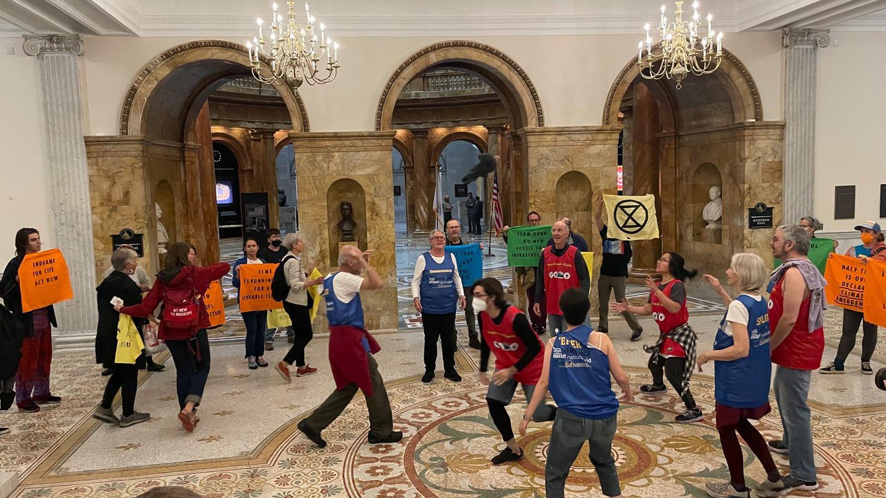 Extinction Rebellion Boston XR Boston plays basketball in halls of